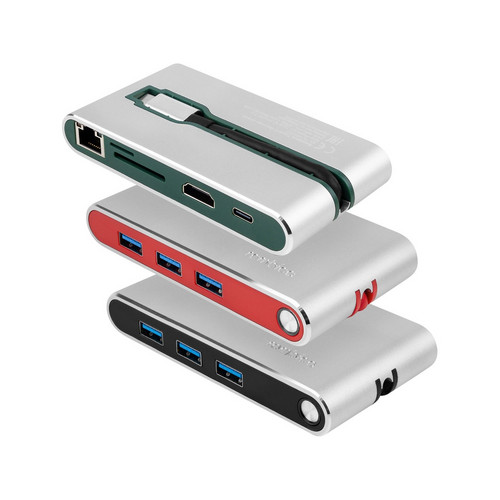 Хаб 8-в-1 Type-C «Hermes», USB 3.0 x 3, Type-C PD, HDMI, LAN, картридер