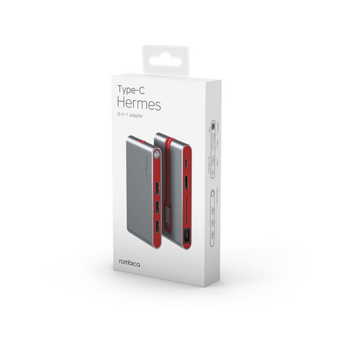 Хаб 8-в-1 Type-C «Hermes», USB 3.0 x 3, Type-C PD, HDMI, LAN, картридер