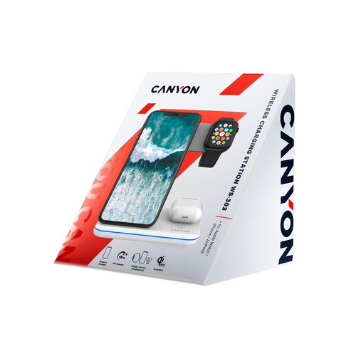 Беспроводное зарядное устройство для гаджетов "3-в-1" с технологией QI Canyon WS-303 (CNS-WCS303W), 15W, белый