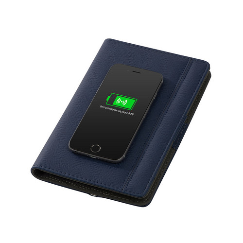 Органайзер с функцией беспроводной зарядки "Manner", 5000 mah, темно-синий