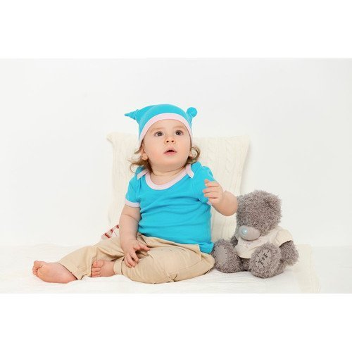 Футболка детская с коротким рукавом Baby Prime, бирюзовая с розовым
