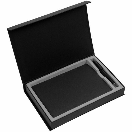 Коробка Silk с ложементом под ежедневник 15х21 см и ручку, черная