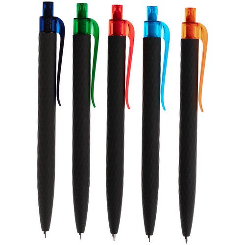 Ручка шариковая Prodir QS01 PRT-T Soft Touch, черная с голубым