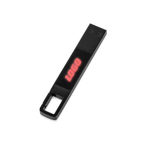 USB 2.0- флешка на 32 Гб c подсветкой логотипа «Hook LED», темно-серый, красная подсветка