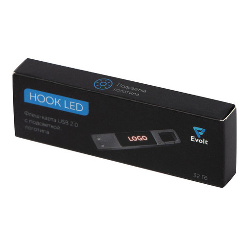 USB 2.0- флешка на 32 Гб c подсветкой логотипа «Hook LED», темно-серый, красная подсветка