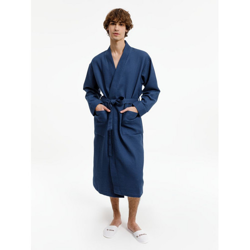 Халат вафельный Kimono, темно-синий