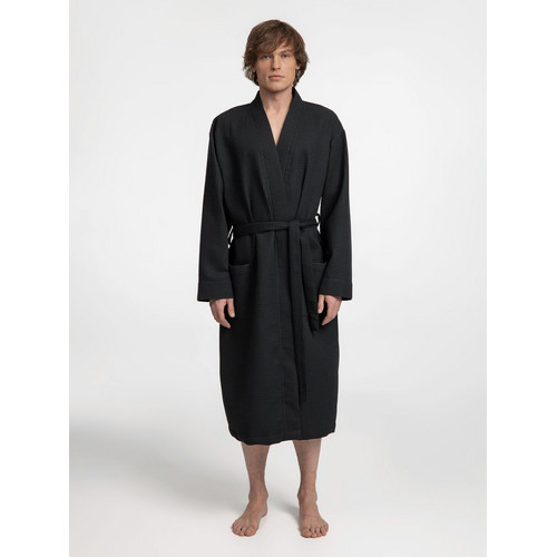 Халат вафельный Kimono, черный